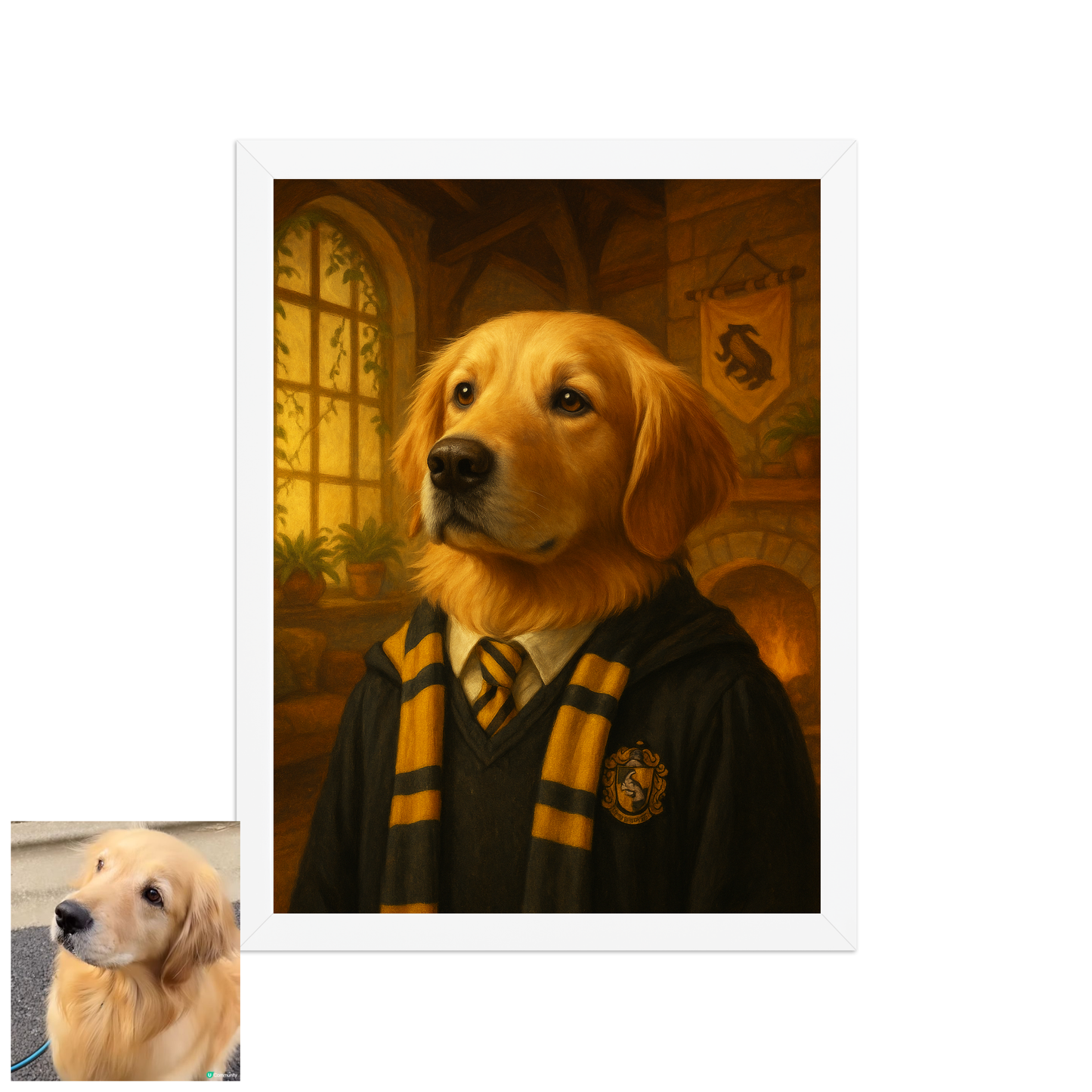 ACADEMY HONORS: Golden Loyalty — Custom Pet Portrait in Sunburst Scholar Uniform, Premium Matte Framed Poster | Instant Design Preview, Ships in 48h