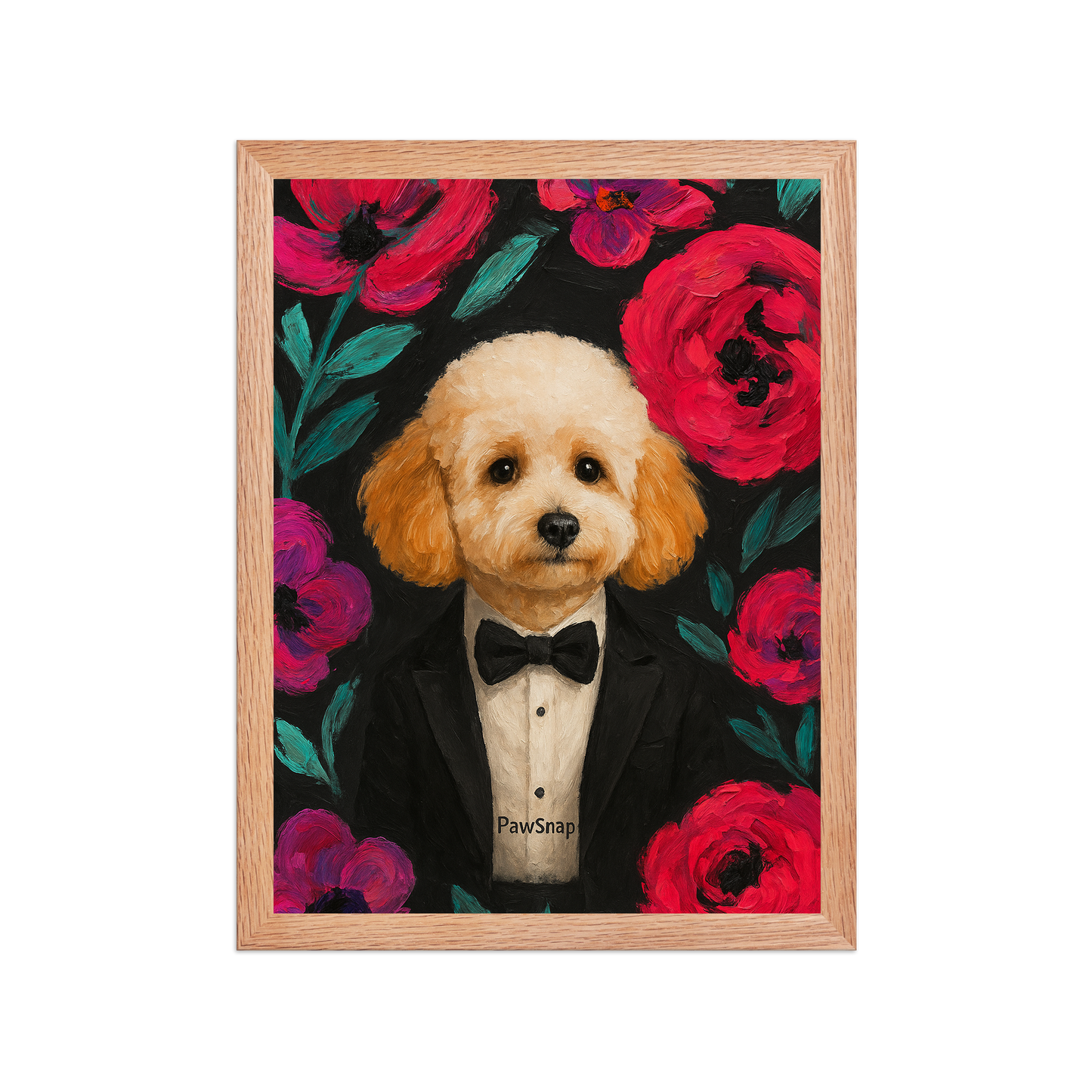 🌸Bloom & Bow — Custom Pet Portrait in Tuxedo, Premium Matte Horizontal Framed Poster | Instant Design Preview, Ships in 48h