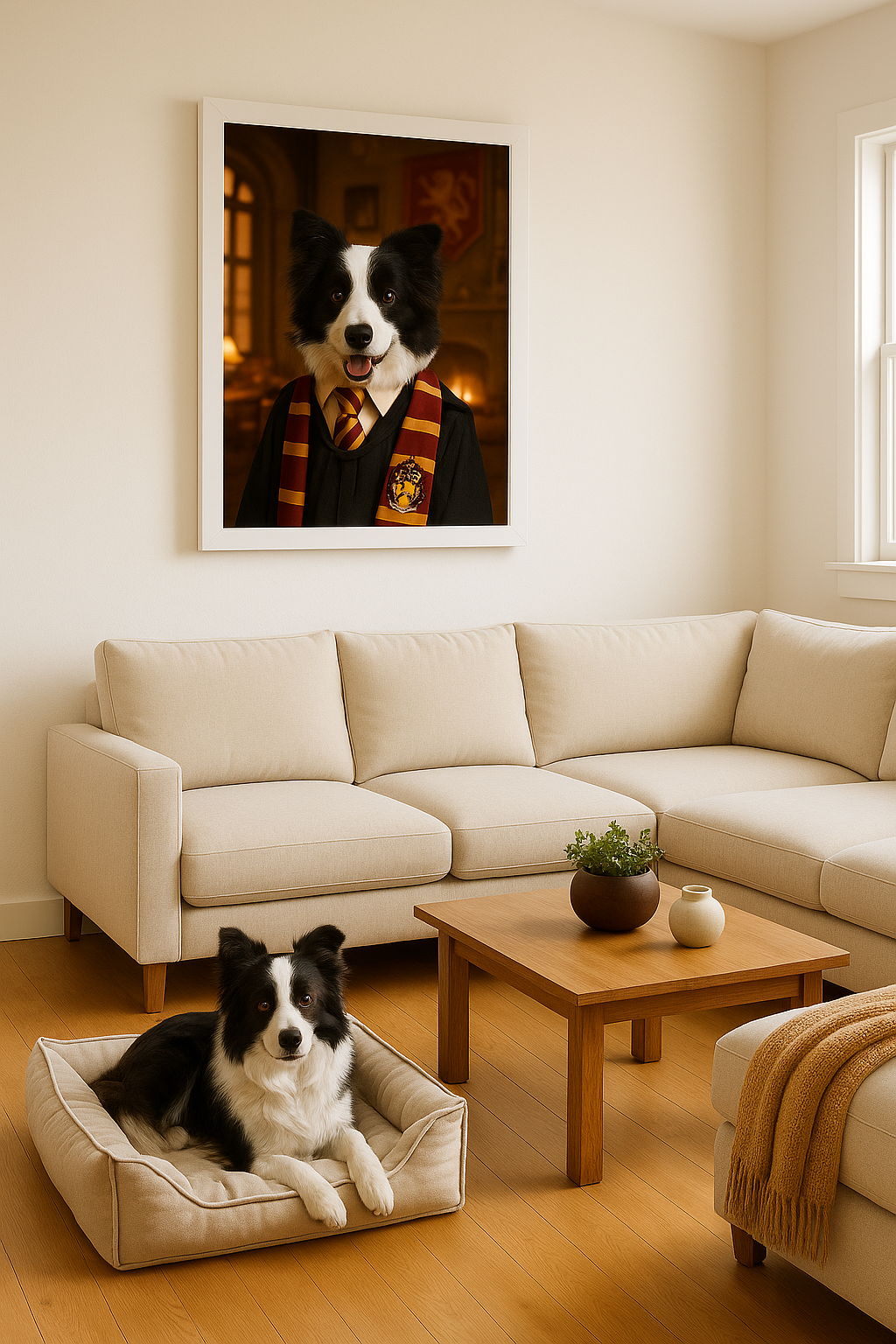 ACADEMY HONORS: Crimson Courage — Custom Pet Portrait in Scarlet Scholar Robes, Premium Matte Framed Poster | Instant Design Preview, Ships in 48h