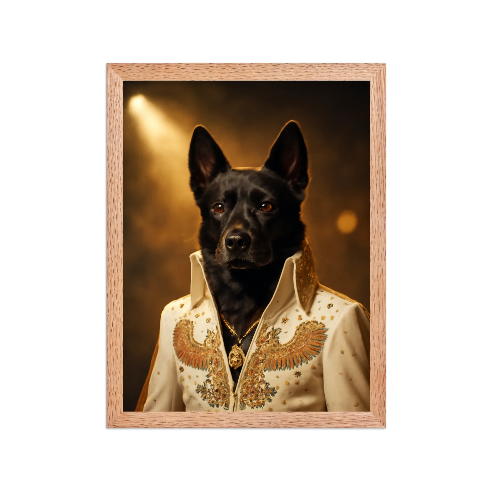 Custom pet portrait in Elvis Rock'n'Roll style - The King stage performance style with spotlight