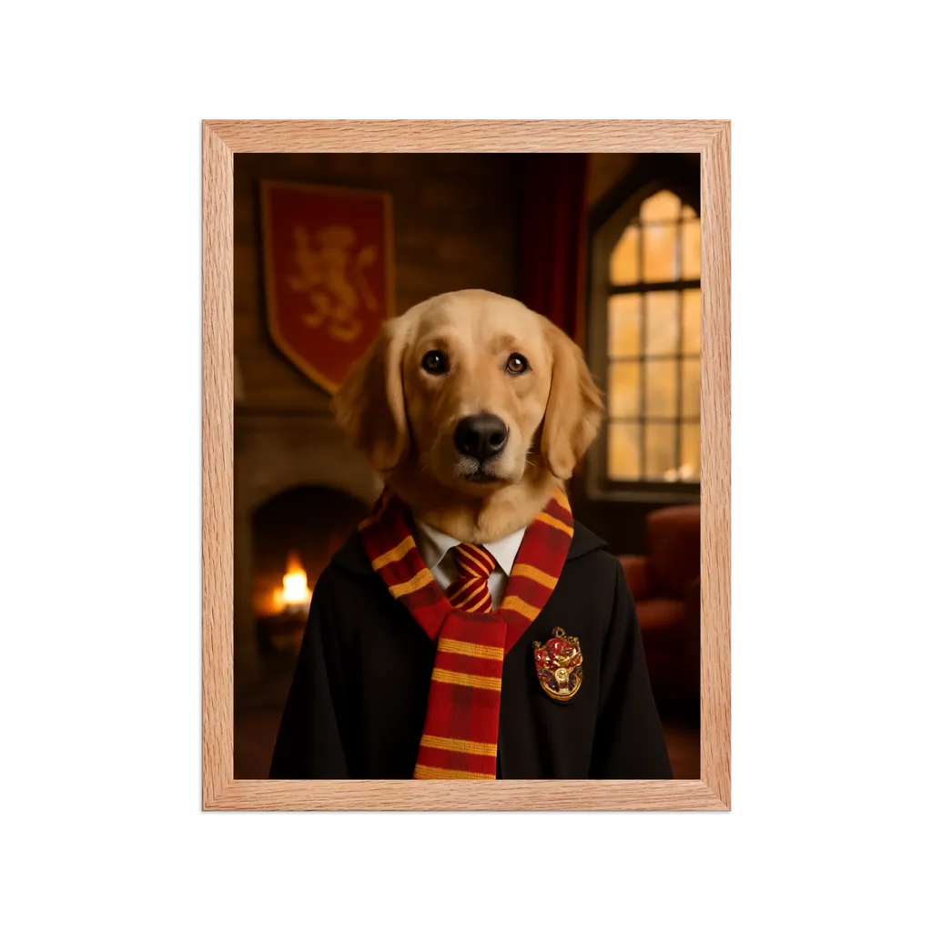 Custom pet portrait in Gryffindor style - Harry Potter Gryffindor student portrait