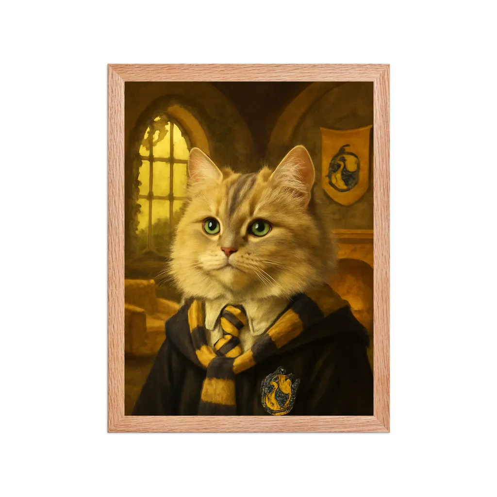 Custom pet portrait in Hufflepuff style - Harry Potter Hufflepuff student portrait