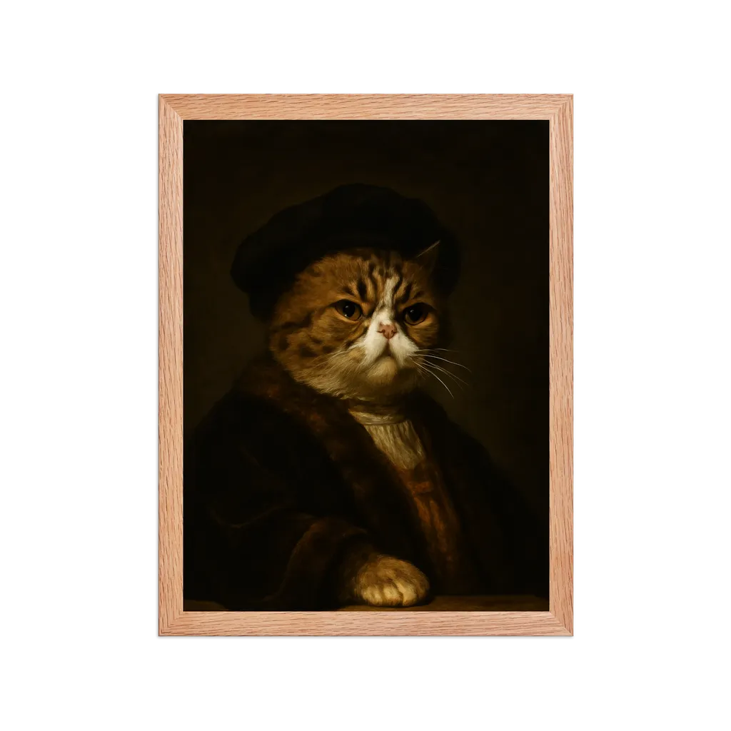 Custom pet portrait in Rembrandt style - Dutch Golden Age portrait with dramatic chiaroscuro