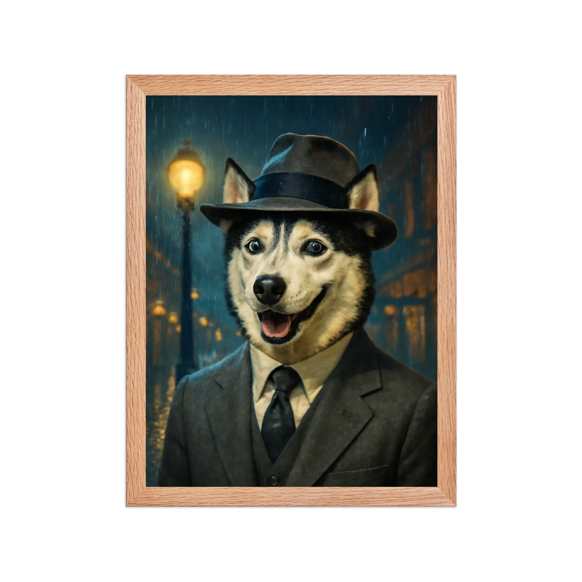Custom pet portrait in Singin' in the Rain style - Classic musical scene with umbrella in the rain