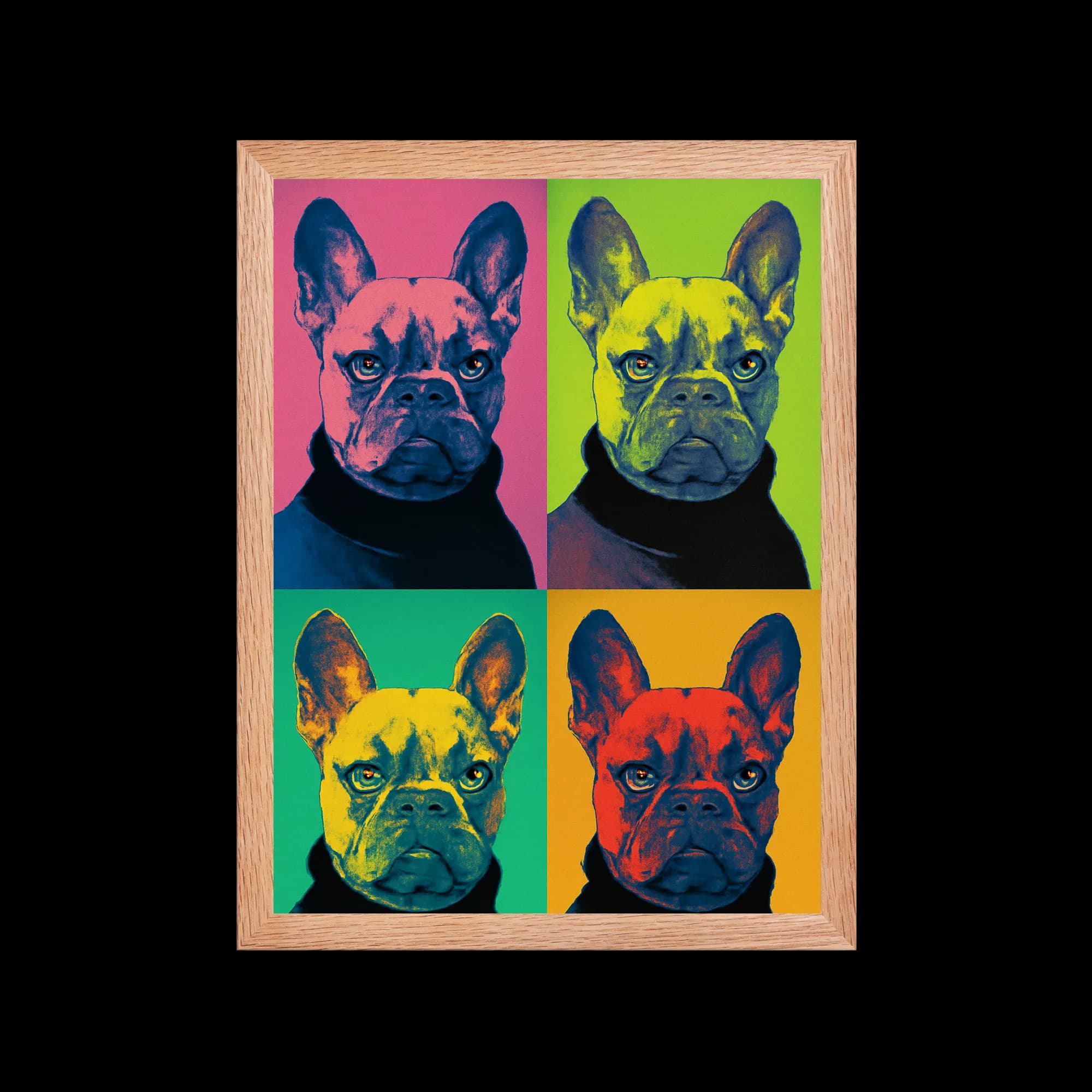 Custom pet portrait in Warhol Pop Art style - Andy Warhol four-panel high-saturation pop art