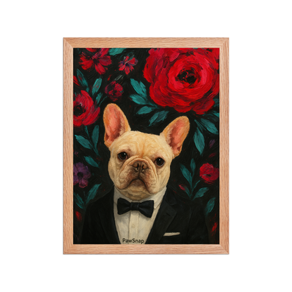🌸Bloom & Bow — Custom Pet Portrait in Tuxedo, Premium Matte Horizontal Framed Poster | Instant Design Preview, Ships in 48h